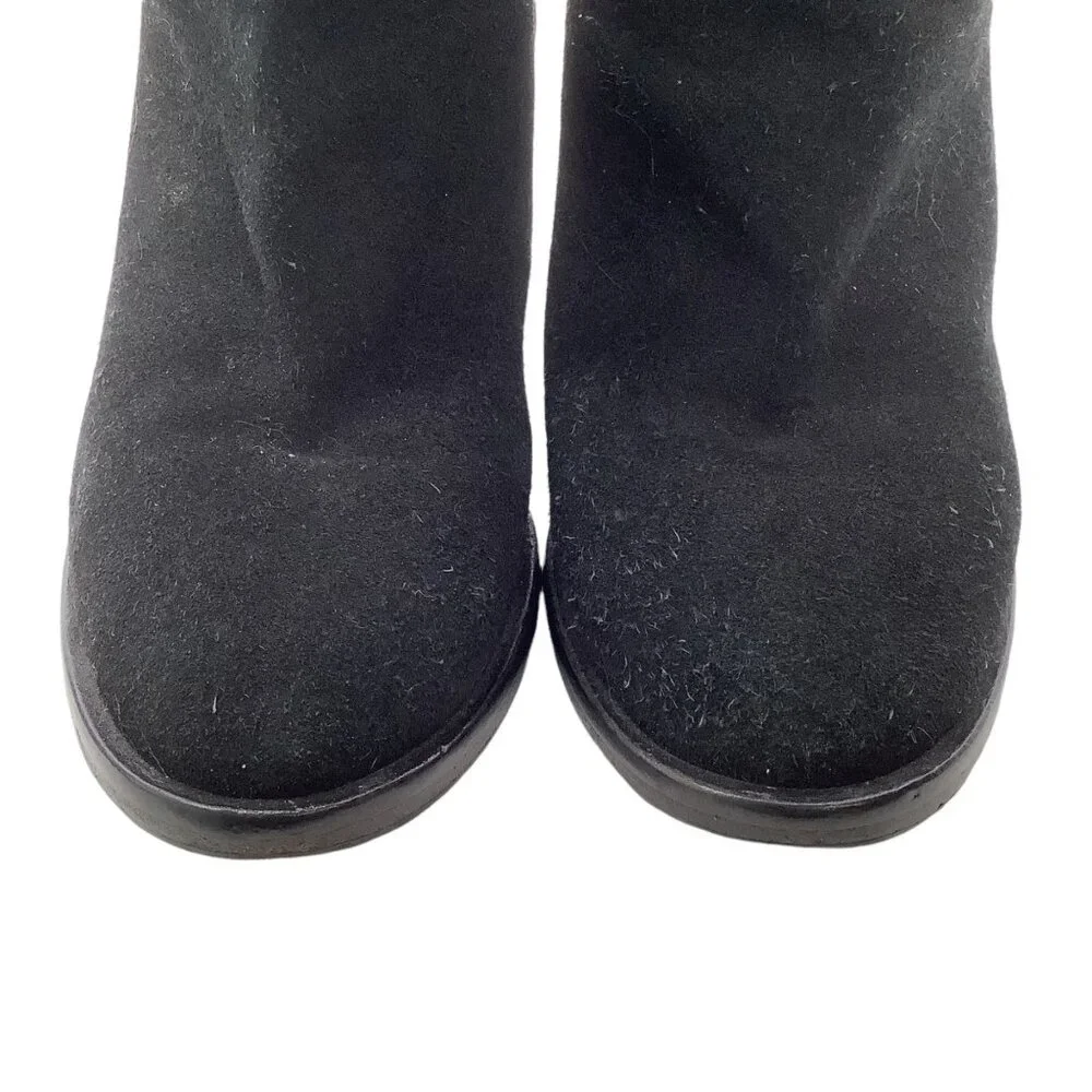 Maje Giuliana Over The Knee Heeled Boots Sz 38 Black Suede Asymmetric Thigh Tall